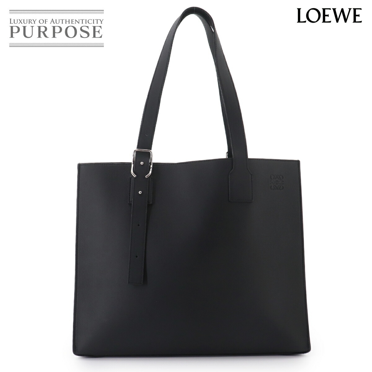 LOEWE バックル ホリゾンタル トート バッグ レザー ブラック B692K96X04 シルバー 金具 Buckle Horizontal Tote ロエベ 90324250