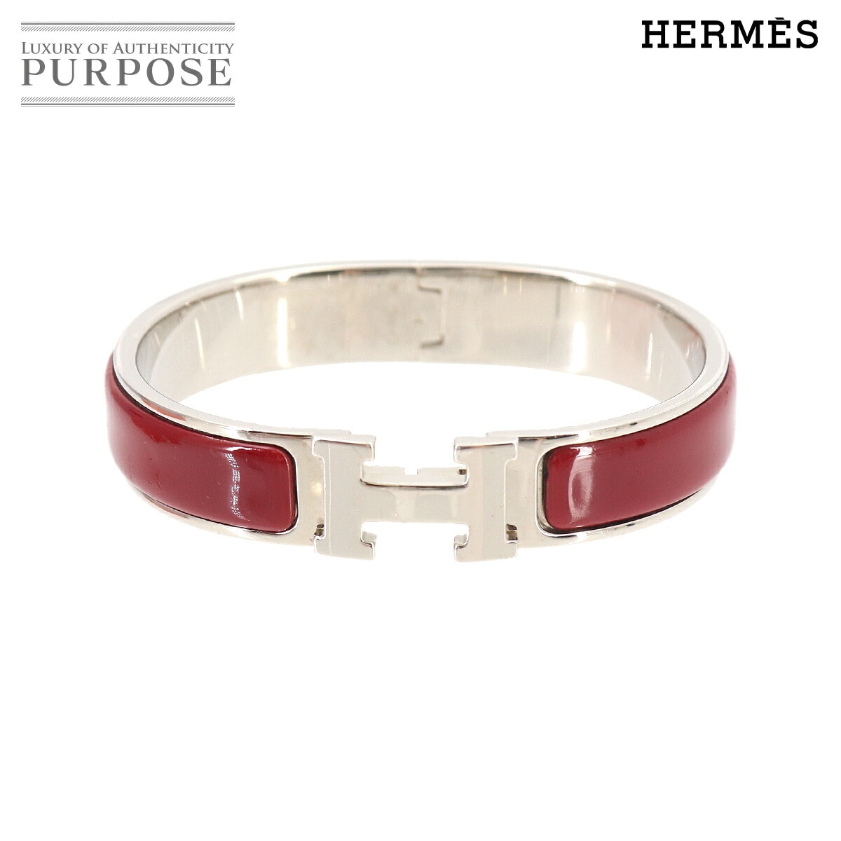 HERMES クリックH PM バングル レッド シルバー アクセサリー Clic H PM エルメス 90324931