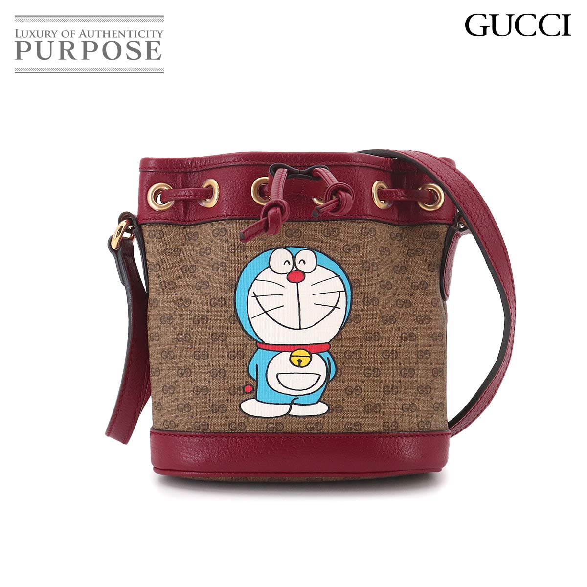 GUCCI ドラえもん ミニ GGスプリーム ミニ バケットバッグ ショルダー バッグ ブラウン レッド 647801 Doraemon Shoulder Bag グッチ 90325484