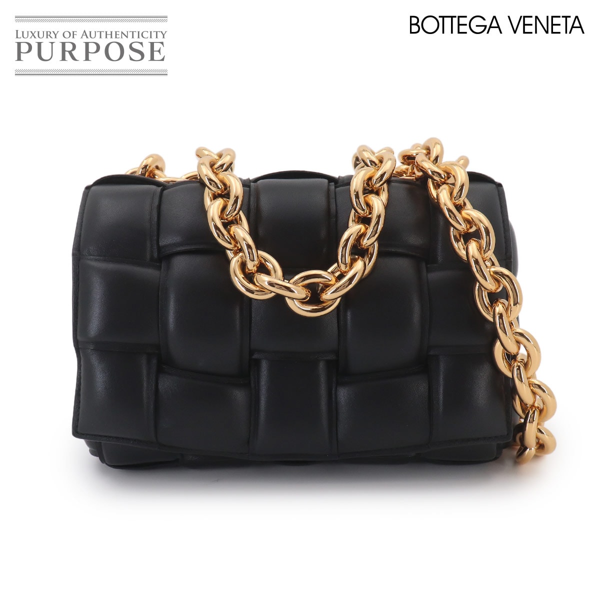 BOTTEGA VENETA イントレチャート チェーン カセット 2way ハンド ショルダー バッグ レザー ブラック 631421 Chain Cassette ボッテガ ヴェネタ 90325485