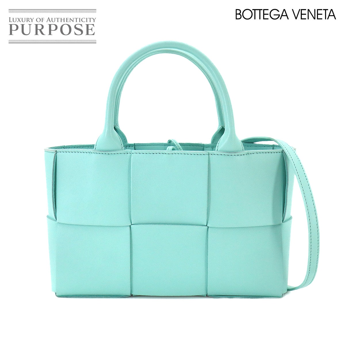 BOTTEGA VENETA イントレチャート ミニ ザ アルコ 2way ハンド ショルダー バッグ レザー ライトブルー Intrecciato Mini Arco ボッテガ ヴェネタ 90325512