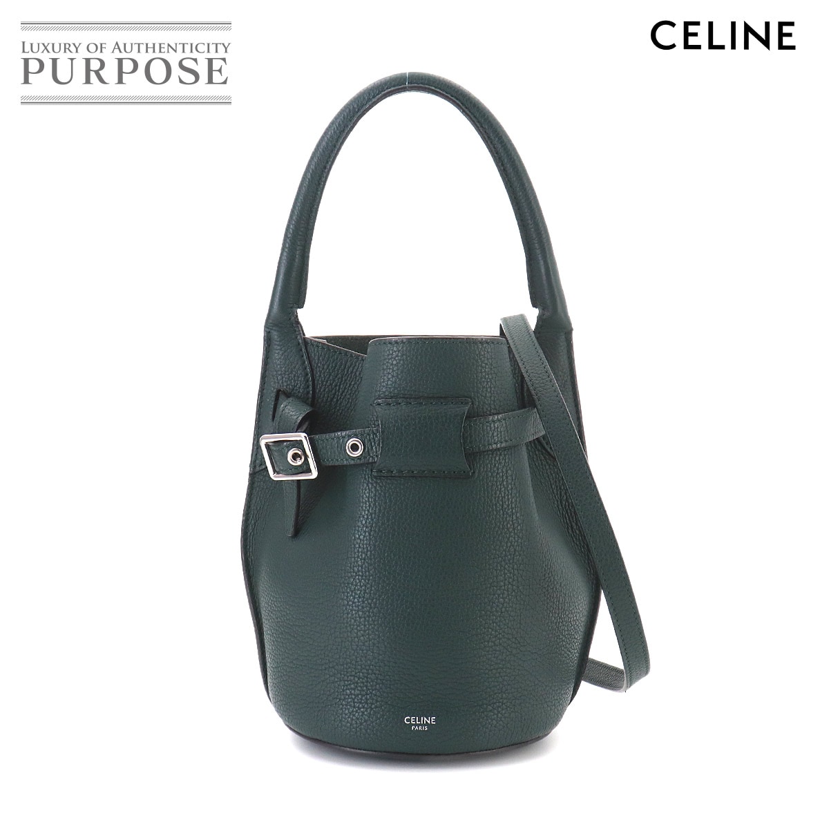 CELINE ビッグバッグ バケット ナノ 2way ハンド ショルダー バッグ レザー グリーン 187243 Big Bag Small セリーヌ 90325561