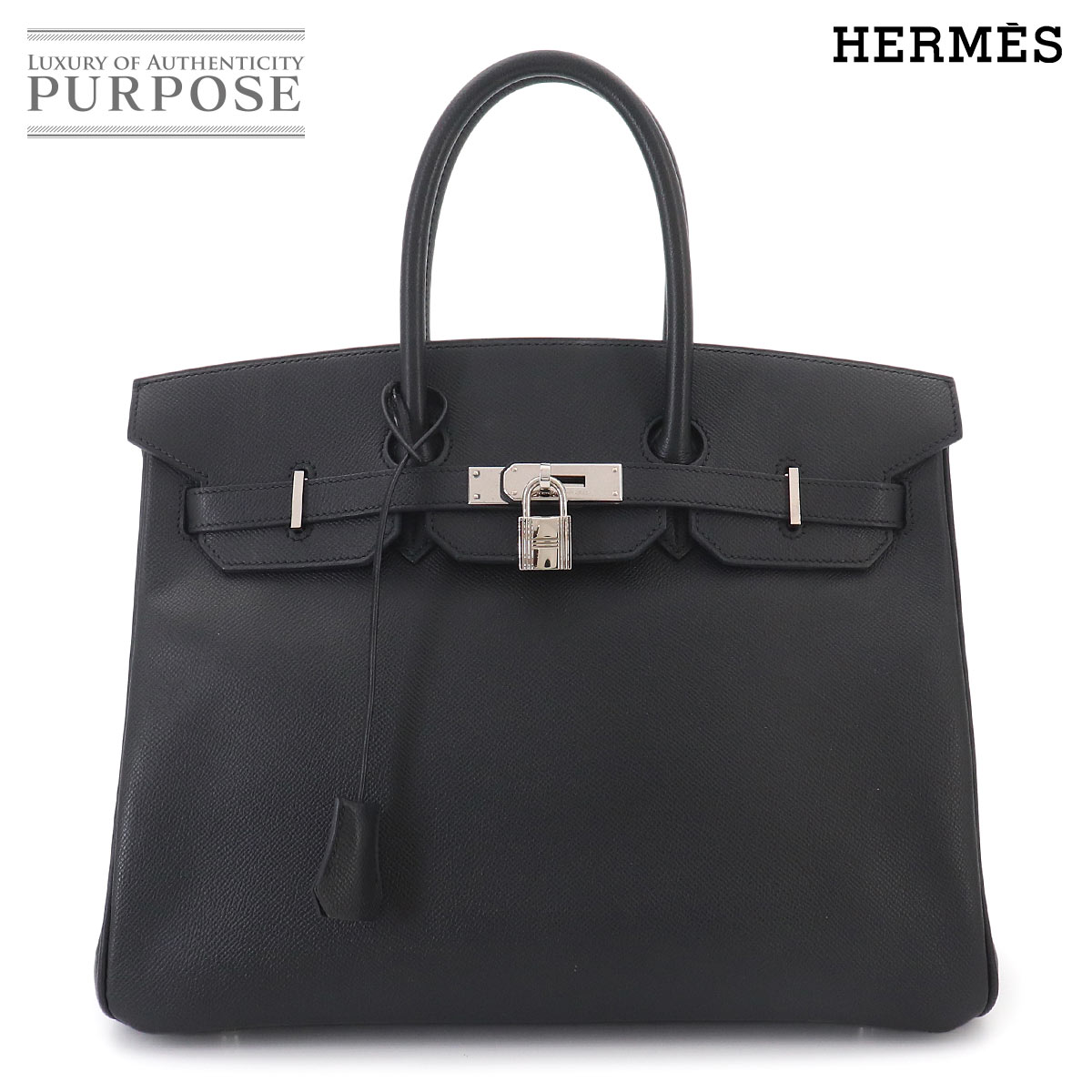 HERMES バーキン35 エプソン ブラック ハンド バッグ □M刻印 シルバー 金具 Birkin 35 エルメス 90328390