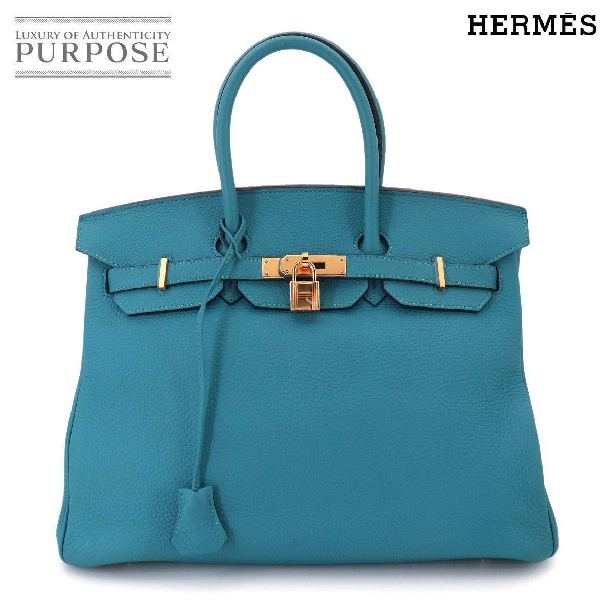 HERMES バーキン35 トリヨンクレマンス ターコイズ ハンド バッグ □R刻印 ゴールド 金具 Birkin エルメス 90329389