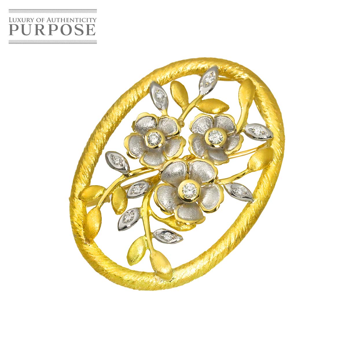 ダイヤ 0.32ct ブローチ K18 WG YG ホワイト イエローゴールド 750 Diamond Brooch 90325072