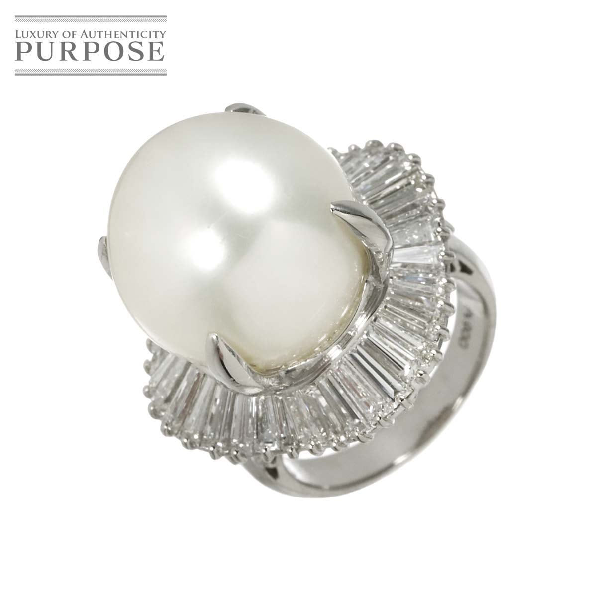 リング 11.5号 白蝶真珠 16.2mm ダイヤ 3.18ct Pt プラチナ 指輪 パール South Sea pearl Ring 90325191