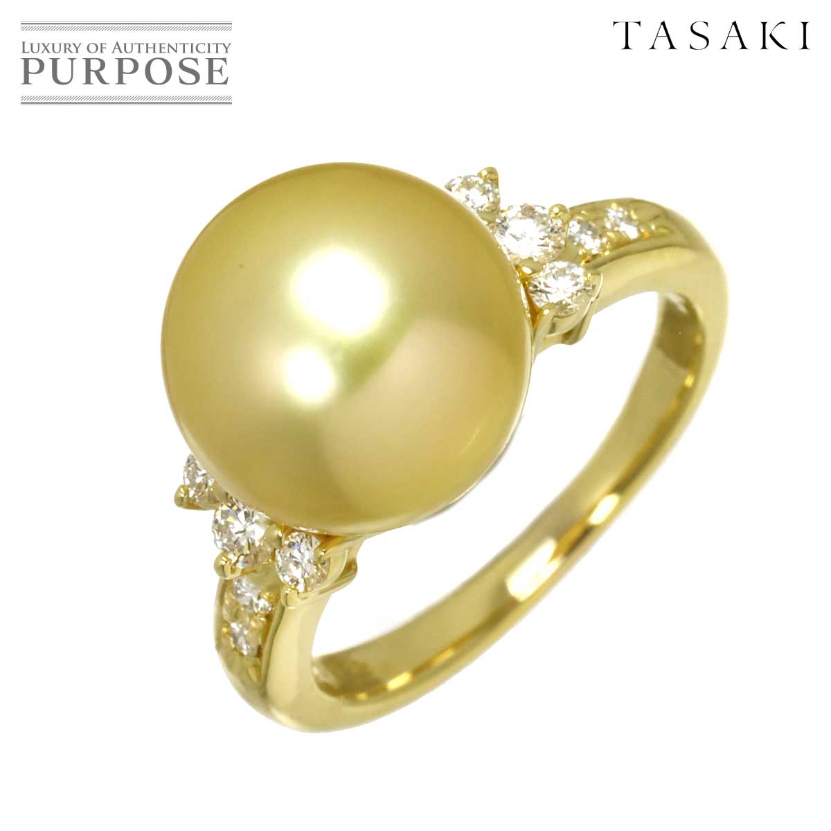 TASAKI 11号 リング 白蝶真珠 11.2mm ダイヤ 0.23ct K18 YG イエローゴールド 750 パール 指輪 Ring タサキ 90319220