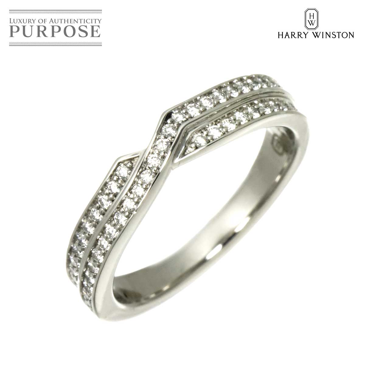HARRY WINSTON トリスト ツーロウ バンド 8.5号 リング ダイヤ Pt プラチナ 指輪 Diamond Ring ハリーウィンストン 90322717