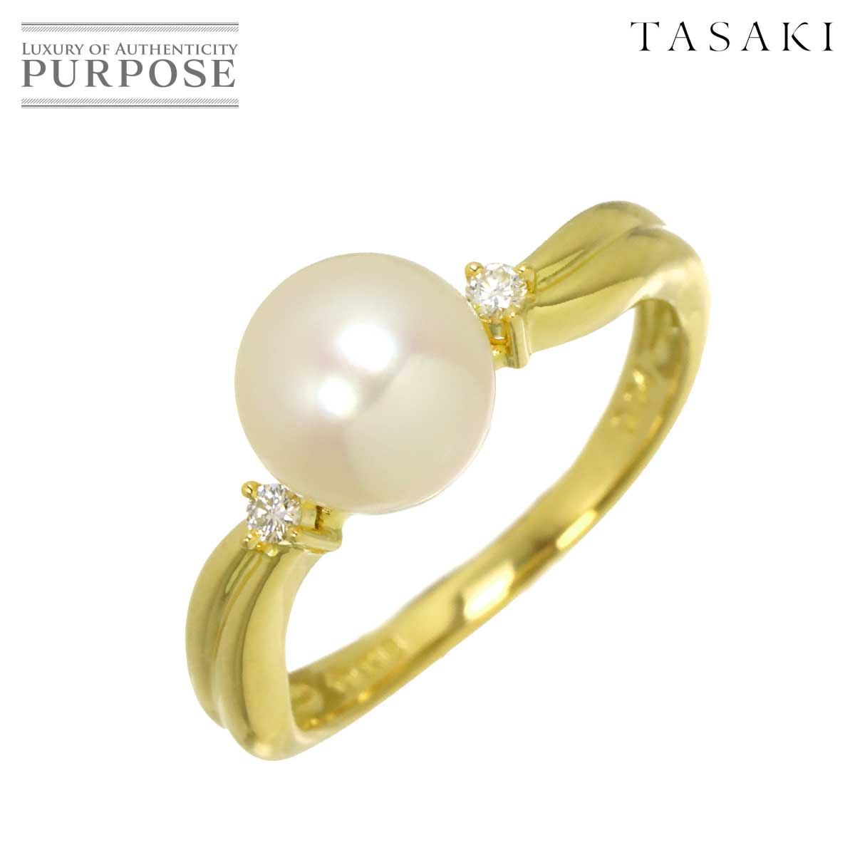 TASAKI 11.5号 リング アコヤ真珠 7.5mm ダイヤ 0.04ct K18 YG イエローゴールド 750 パール 指輪 田崎真珠 Ring タサキ 90323402