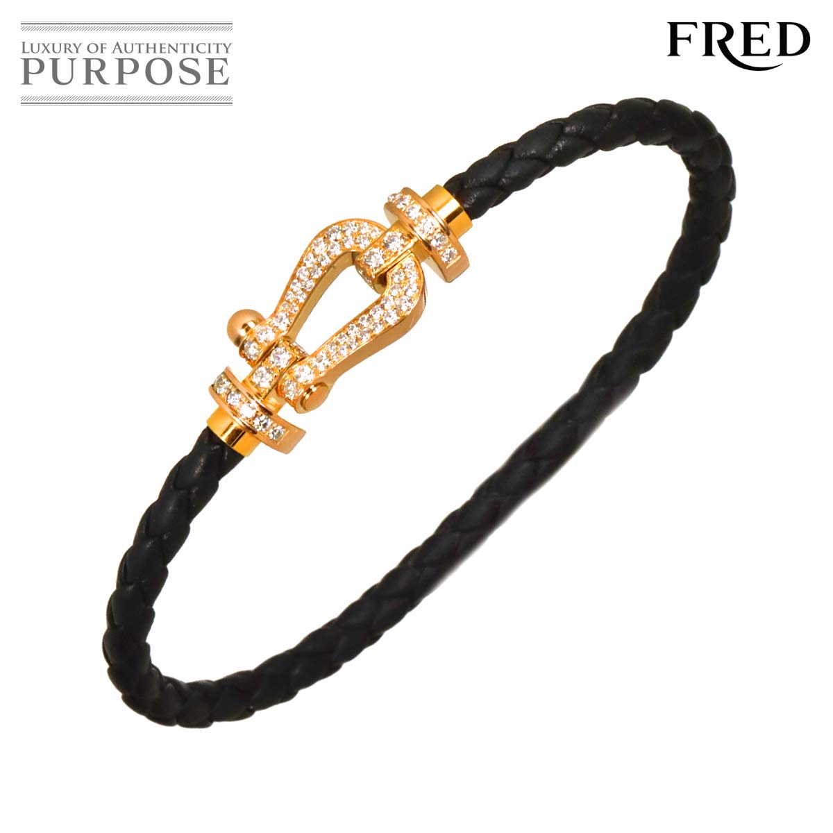 FRED フォース10 ラージ LM フルダイヤ ブレスレット #18 K18 PG ピンクゴールド レザー 750 Force 10 Diamond Bracelet フレッド 90325899
