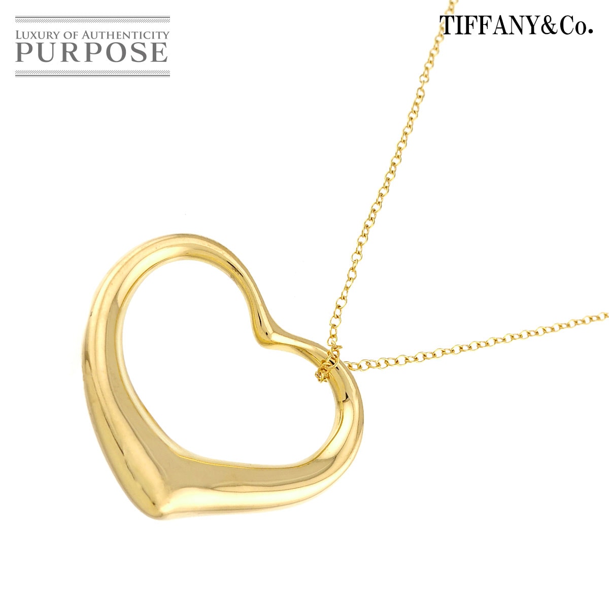 TIFFANY&Co. オープンハート 幅35.7mm ロング ネックレス 76cm K18 YG イエローゴールド 750 Open Heart Necklace ティファニー 90327416