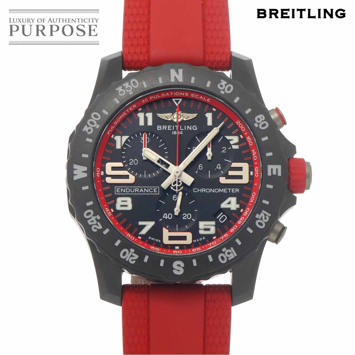 BREITLING エンデュランス プロ X82310 クロノグラフ メンズ 腕時計 デイト ブラック レッド クォーツ ウォッチ Endurance Pro ブライトリング 90329331