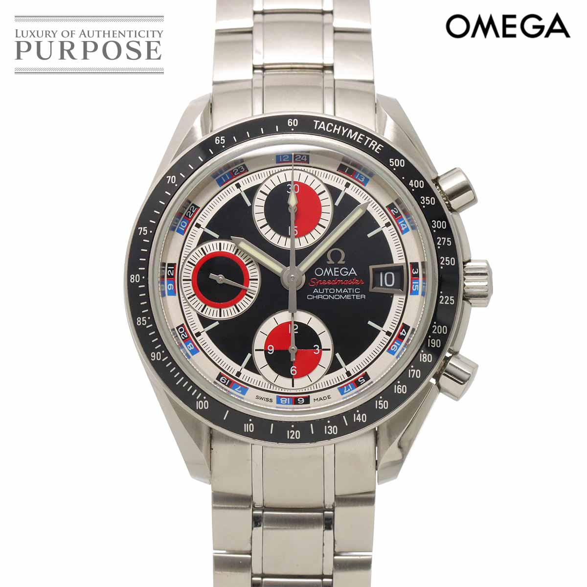 OMEGA スピードマスター デイト 3210 52 クロノグラフ メンズ 腕時計 ブラック レッド オートマ 自動巻き ウォッチ Speedmaster オメガ 90329541