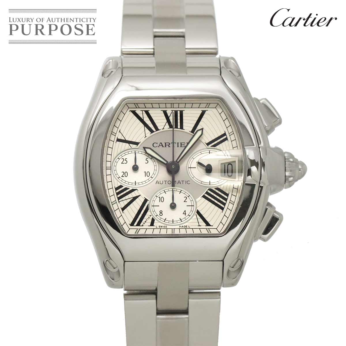 Cartier ロードスター クロノグラフ W62019X6 メンズ 腕時計 デイト シルバー オートマ 自動巻き ウォッチ Roadster カルティエ 90329958