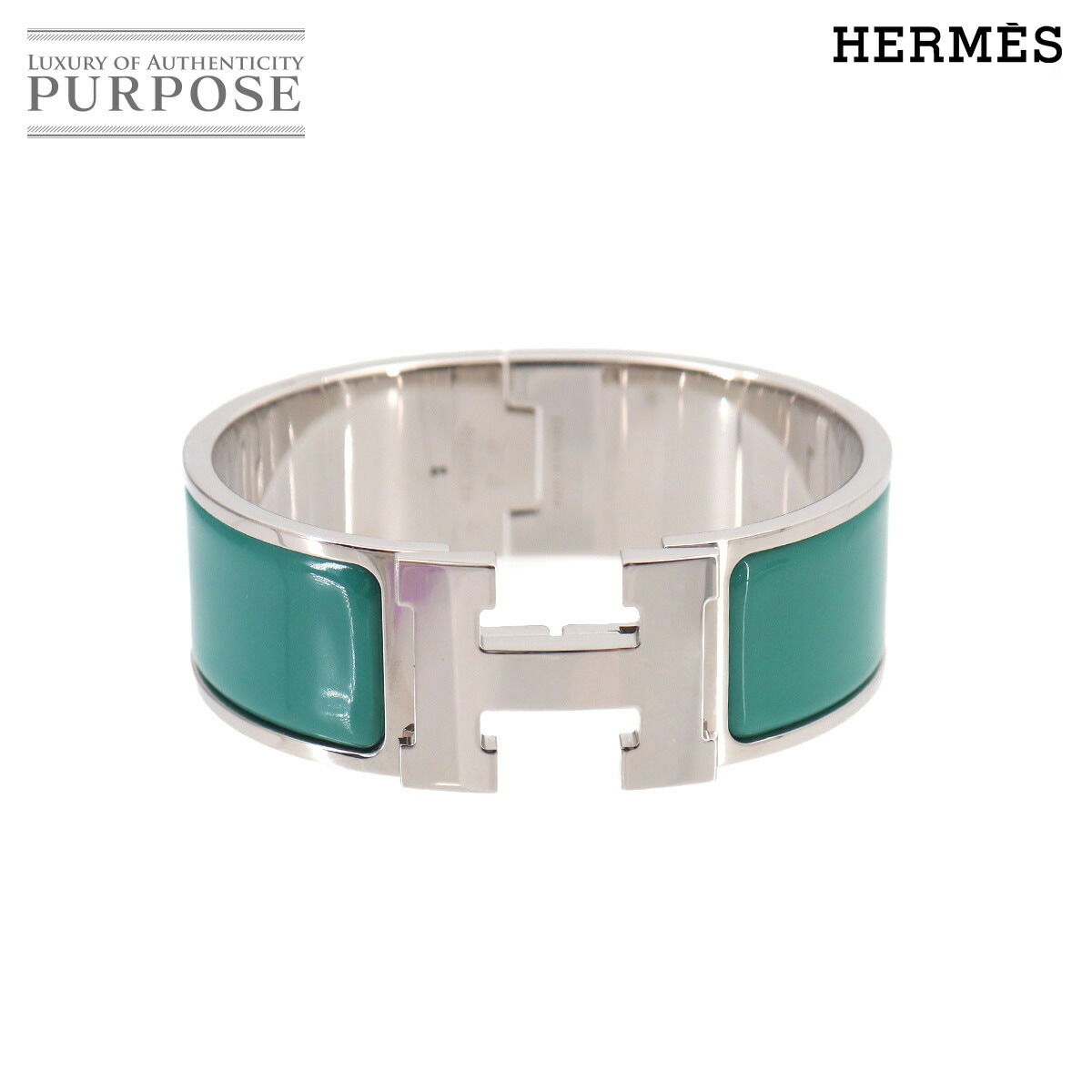 HERMES クリッククラック H PM バングル グリーン シルバー 金具 アクセサリー Clic Clac H エルメス 90325474