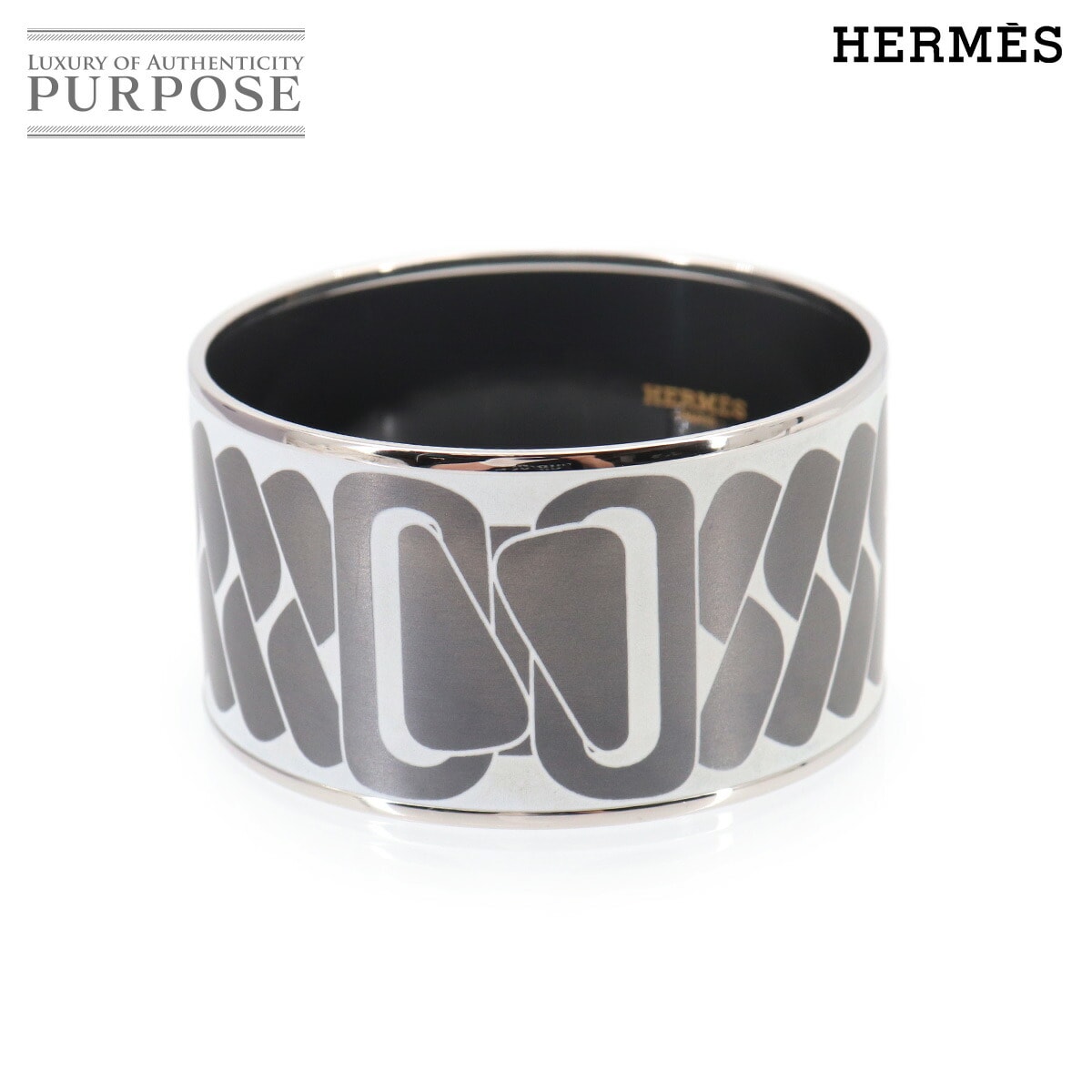 HERMES エマイユ TGM バングル ブレスレット ホワイト グレー シルバー アクセサリー Email TGM エルメス 90325476