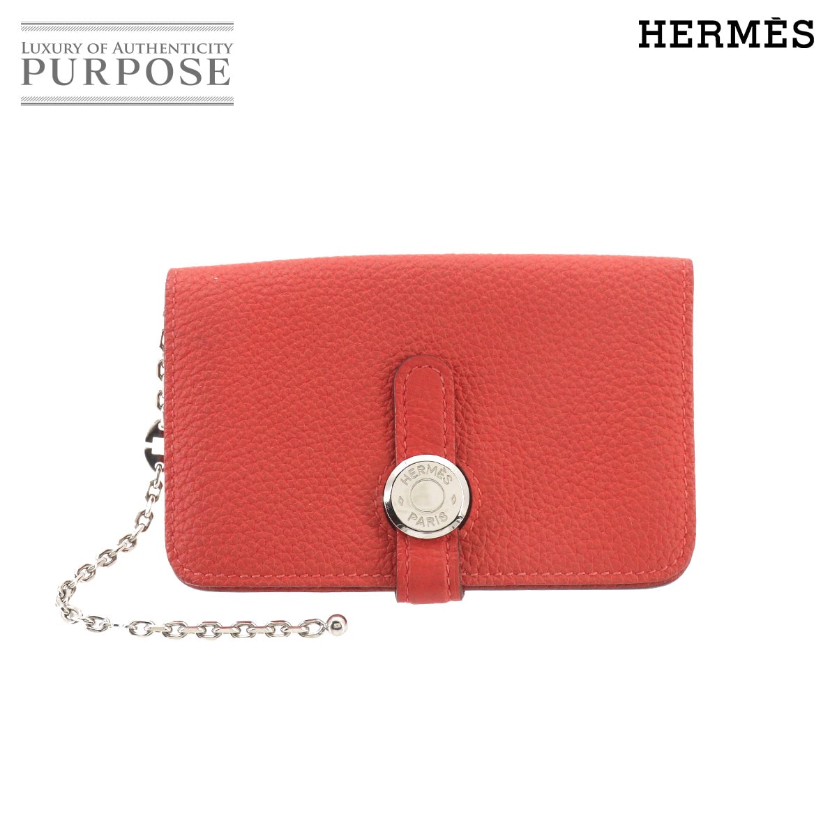 HERMES ドゴン カードケース トゴ ルージュピヴォワンヌ T刻印 シルバー 金具 Dogon Card case エルメス 90326119