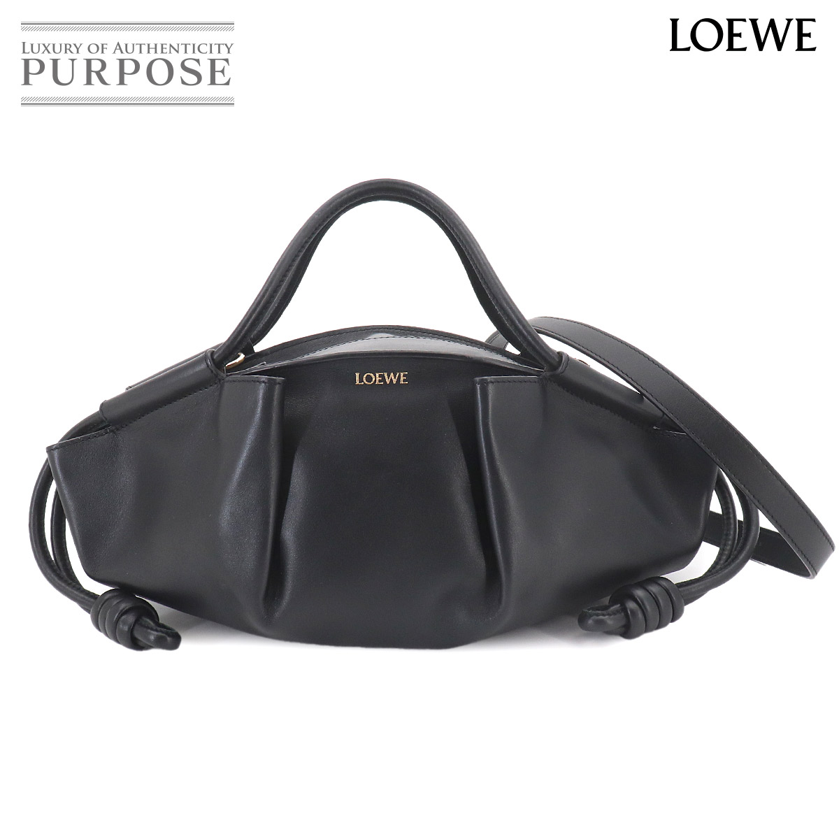 LOEWE パセオ スモール 2way ハンド ショルダー バッグ レザー ブラック ゴールド 金具 Paseo Small ロエベ 90326944