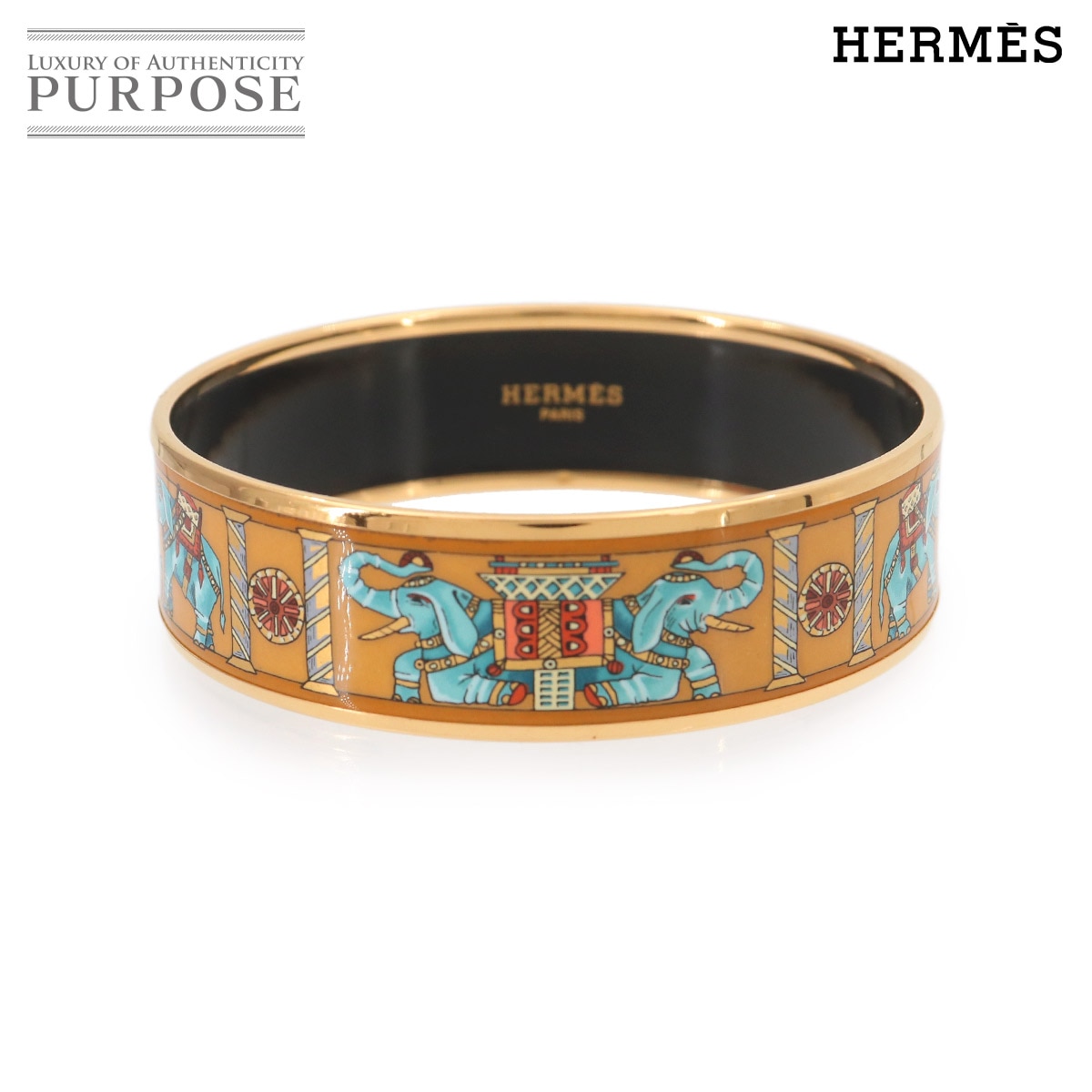 HERMES エマイユ GM バングル ブレスレット マスタード マルチカラー ゴールド エレファント 象 アクセサリー Email GM エルメス 90326990