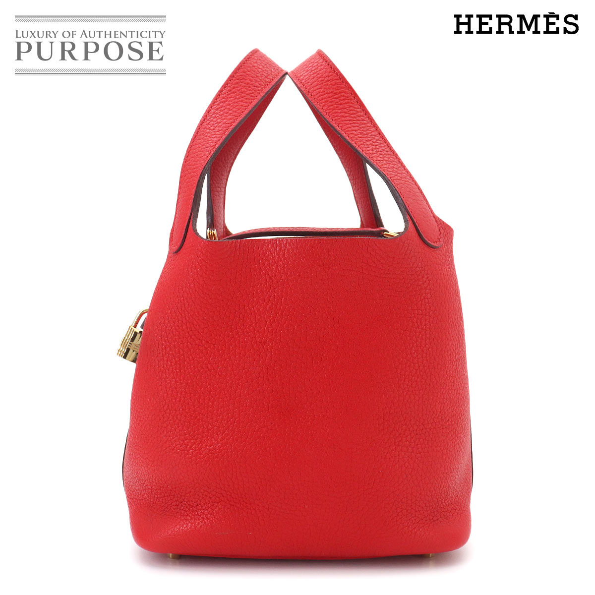 HERMES ピコタンロック 18 PM ハンド バッグ トリヨンクレマンス ルージュトマト A刻印 ゴールド 金具 Picotin Lock エルメス 90327043