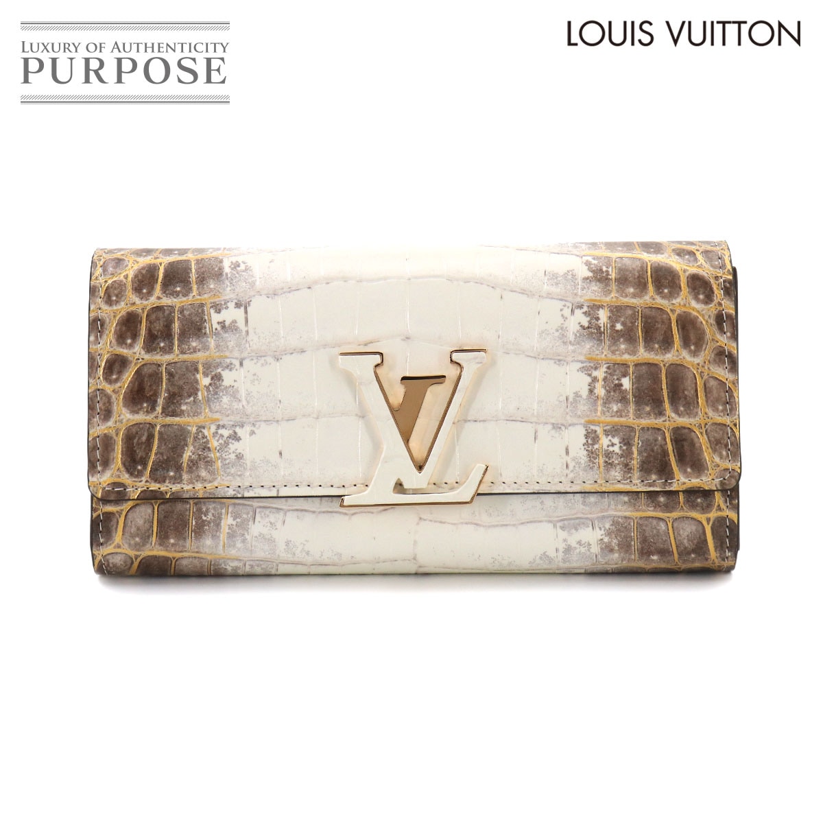 LOUIS VUITTON クロコダイル ポルトフォイユ カプシーヌ 二つ折り 長財布 エキゾチックレザー ホワイト ブラウン RFID Capucines Wallet ルイ ヴィトン 90327196