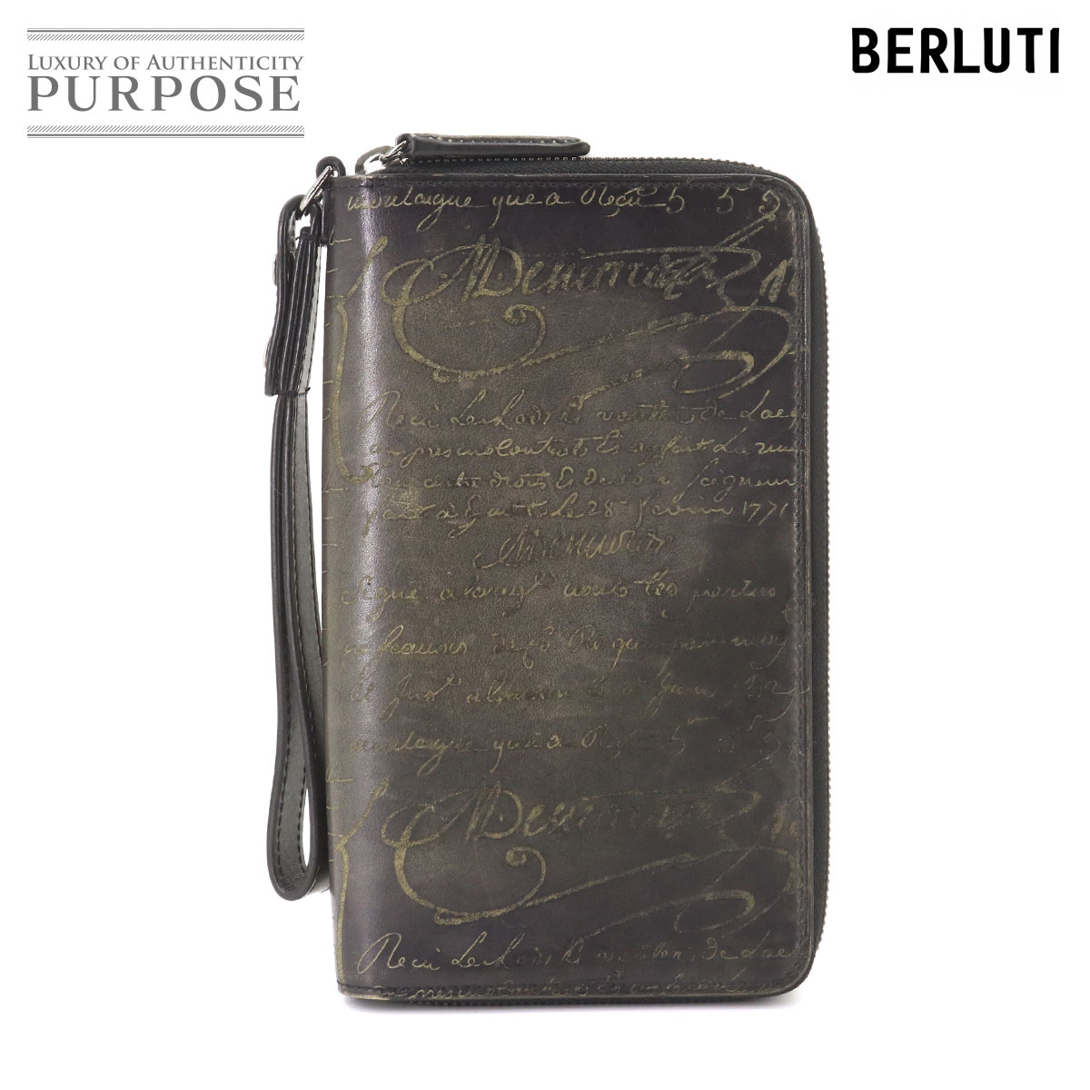 Berluti カリグラフィ タリ マキシ ウォレット 長財布 ヴェネチアレザー ダークブラウン シルバー 金具 Tali Maxi Wallet ベルルッティ 90327266