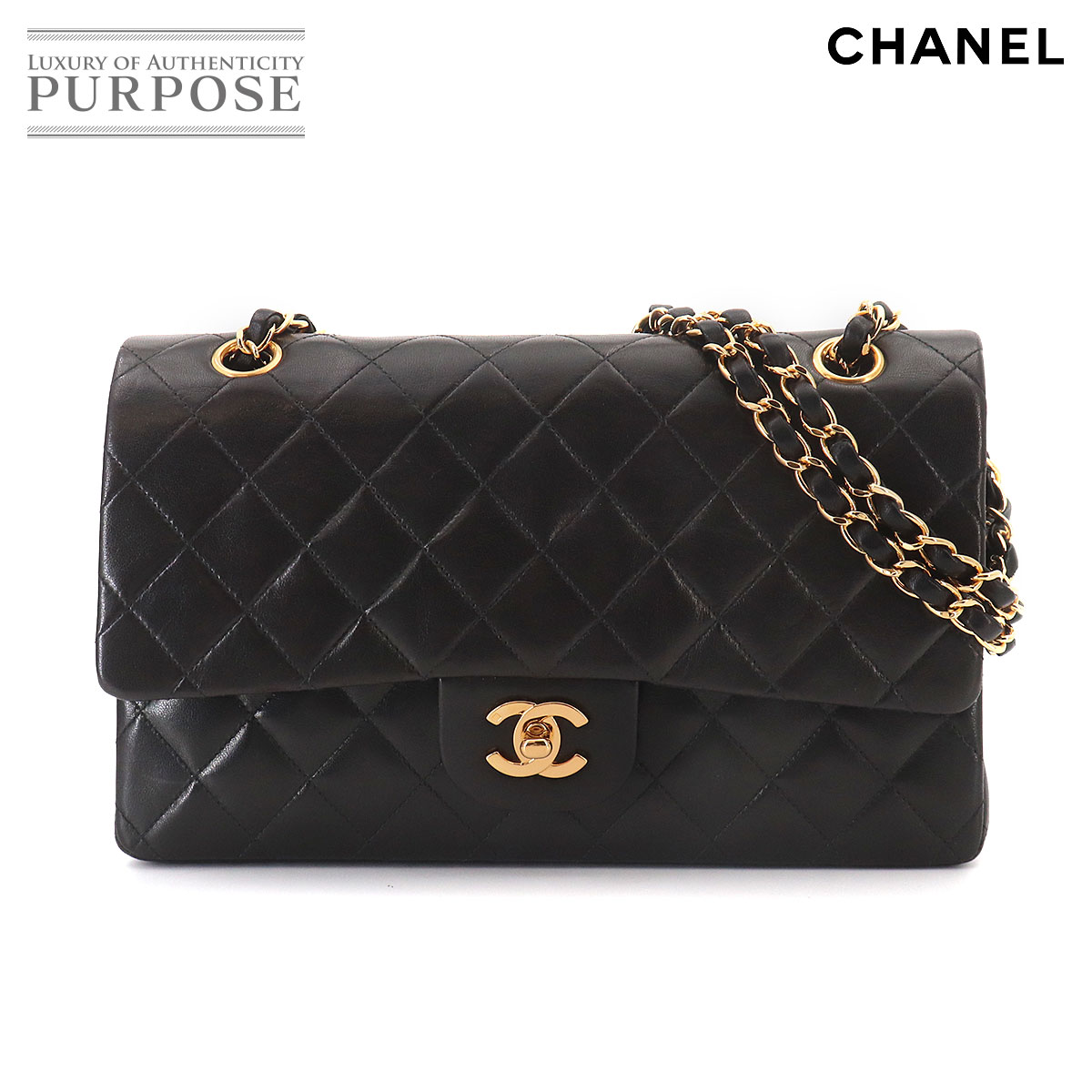 CHANEL マトラッセ 25 チェーン ショルダー バッグ ラムスキン ブラック A01112 ゴールド 金具 ココマーク ヴィンテージ Matelasse Bag シャネル 90327323