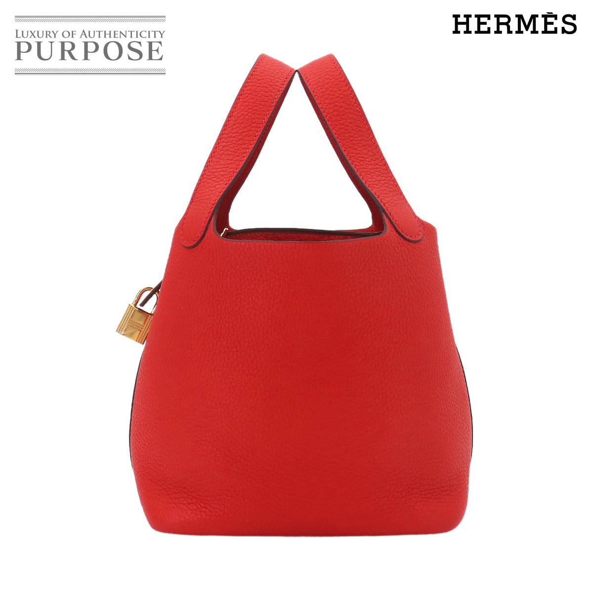 HERMES ピコタンロック PM ハンド バッグ トリヨンクレマンス ルージュクー Y刻印 ゴールド 金具 Picotin Lock エルメス 90329061