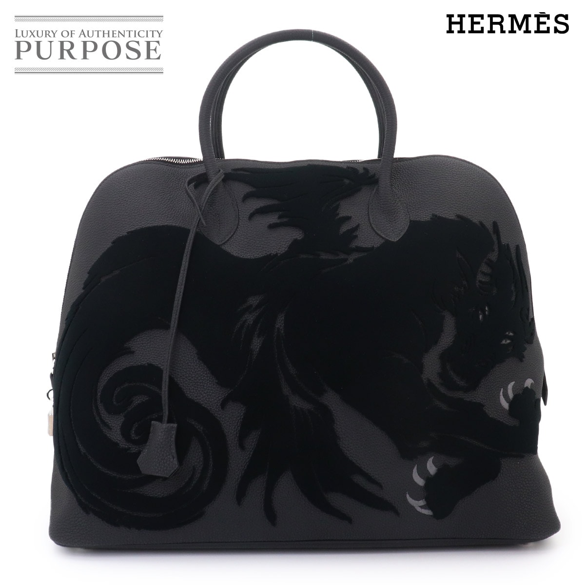HERMES ボリード 1923 シメール ドラゴン ハンド バッグ トゴ ベルベット ブラック ブルーリン Y刻印 Bolide 1923 Chimeres Dragon エルメス 90329071