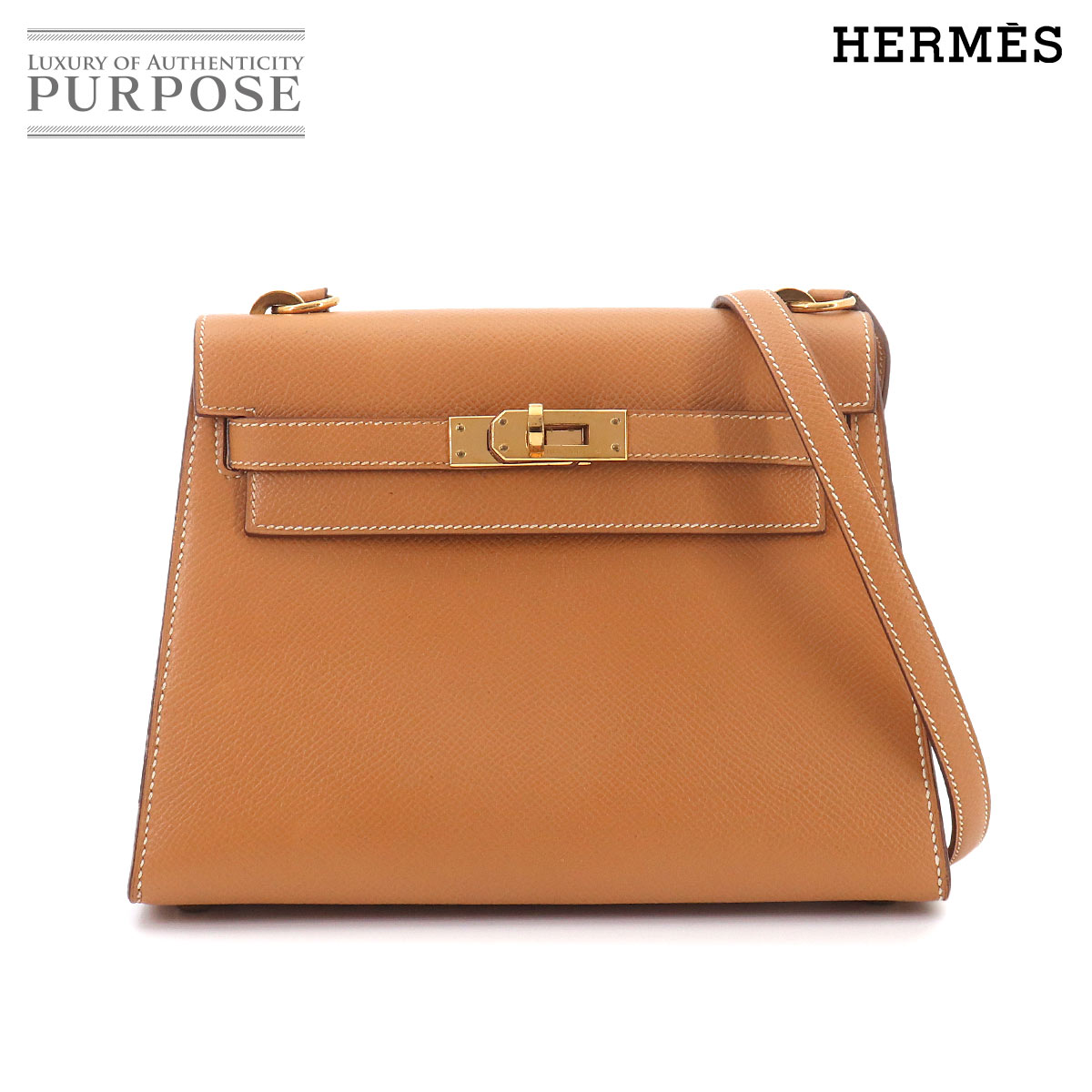 HERMES ミニケリー 20 クシュベル エプソン ナチュラル ショルダー バッグ 〇P刻印 1986年製 Mini Kelly エルメス 90329433