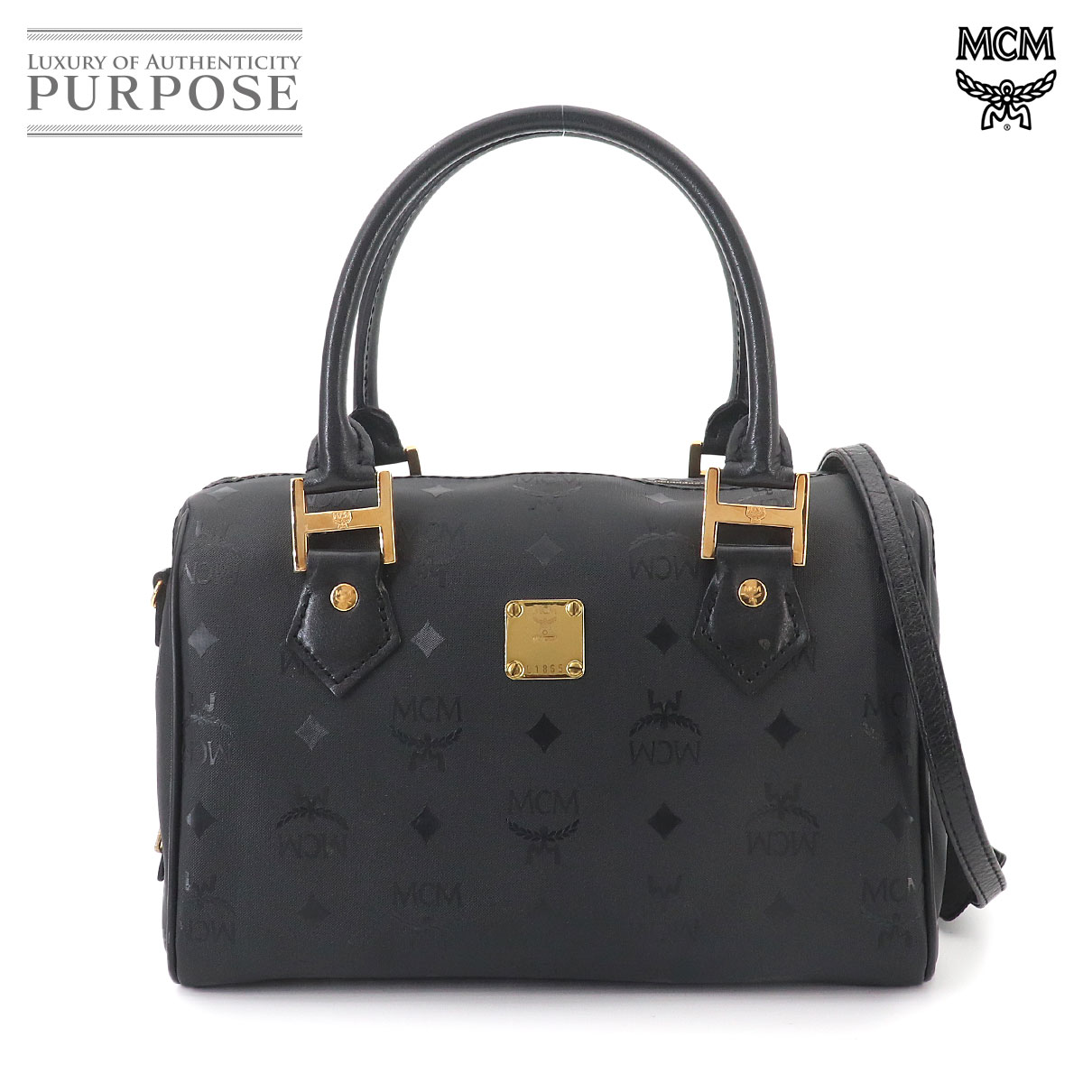 MCM ヴィセトス ロゴグラム 2way ミニ ボストン ショルダー バッグ ナイロン レザー ブラック ゴールド 金具 Visetos Mini Boston Bag エムシーエム 90325008