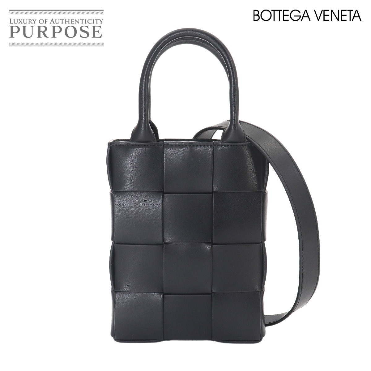 BOTTEGA VENETA イントレチャート カセット 2way ハンド ショルダー バッグ レザー ブラック Mini Casette Bag ボッテガ ヴェネタ 90325471