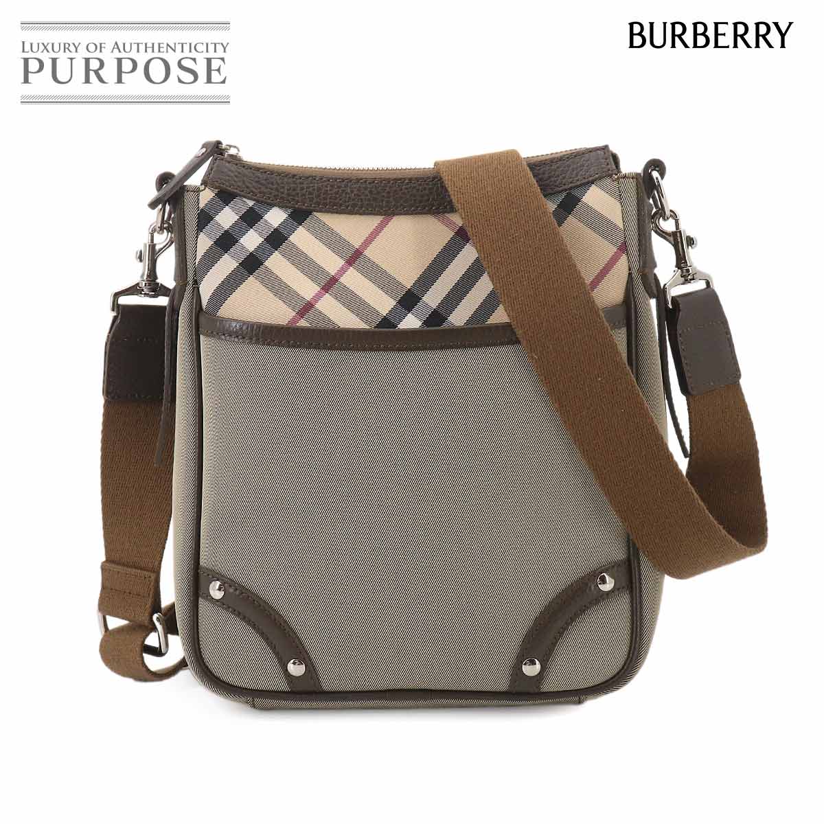BURBERRY ノバチェック ショルダー バッグ キャンバス レザー ベージュ ブラウン シルバー 金具 Shoulder Bag バーバリー 90325577