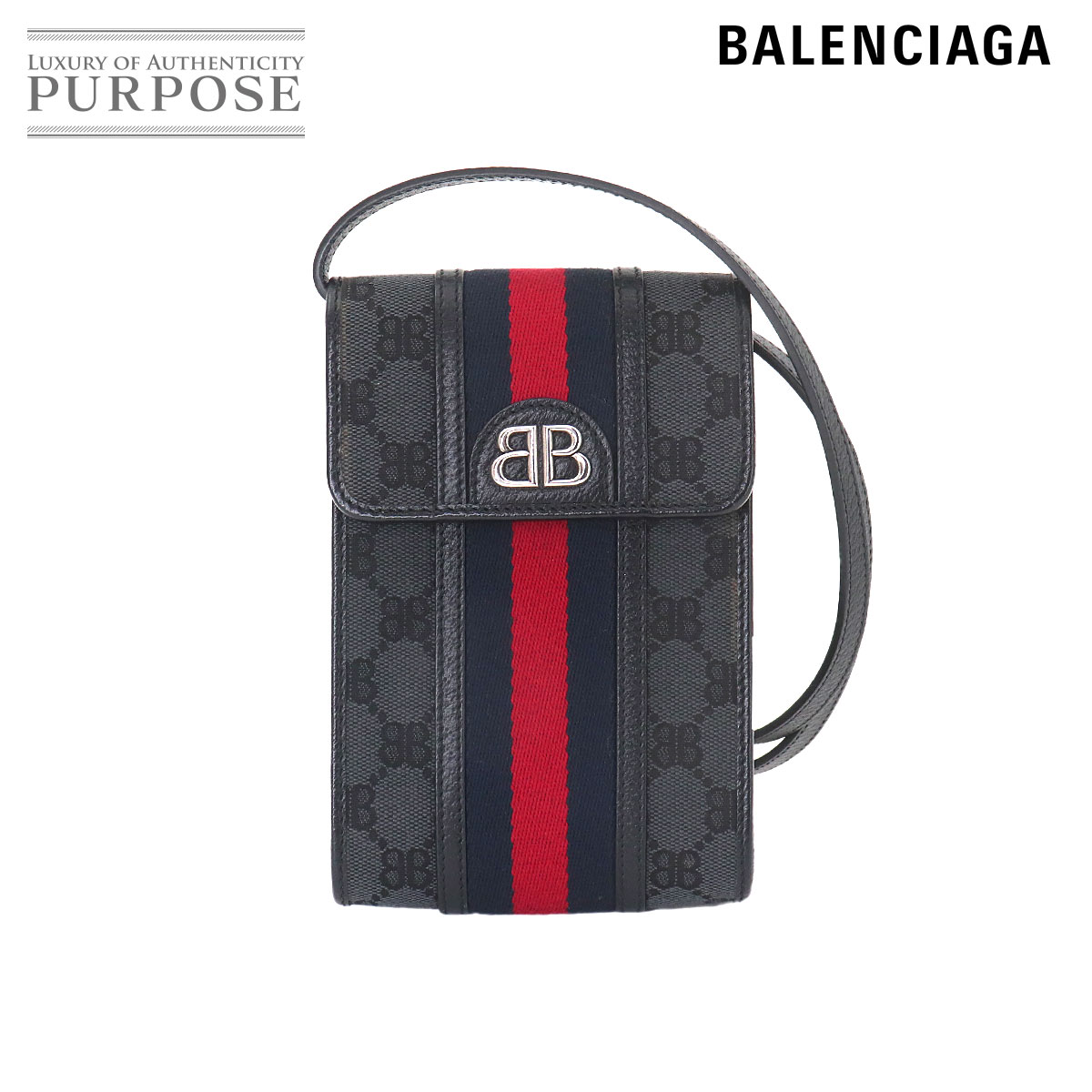 BALENCIAGA グッチ ハッカープロジェクト ショルダー バッグ キャンバス レザー ブラック 680130 The Hacker Bag バレンシアガ 90326309