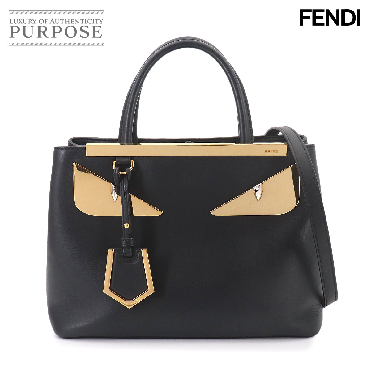 FENDI プチ トゥージュール モンスター バグズ 2way ハンド ショルダー バッグ ブラック レザー 8BH253 Petit 2jours フェンディ 90326933