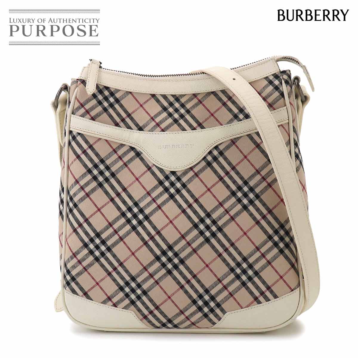 BURBERRY ノバチェック ショルダー バッグ キャンバス レザー ベージュ ホワイト シルバー 金具 Shoulder Bag バーバリー 90326970