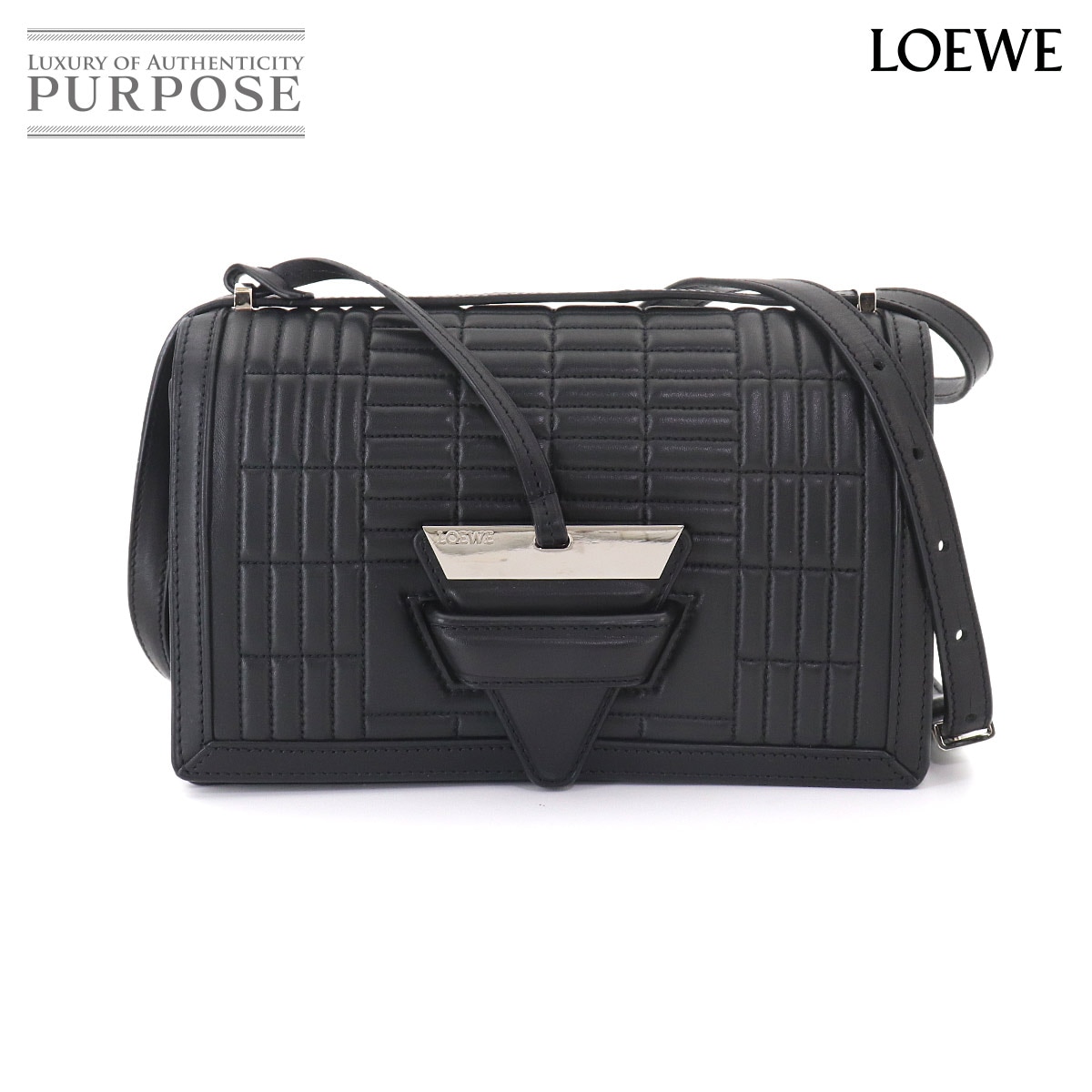 LOEWE バルセロナ ショルダー バッグ レザー ブラック シルバー 金具 Barcelona Bag ロエベ 90326998