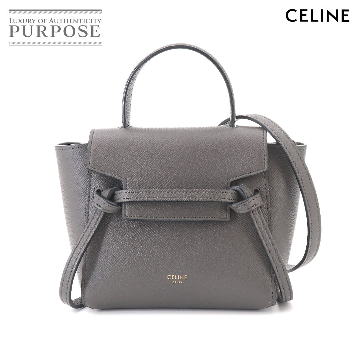 CELINE ベルトバッグ ピコ 2way ハンド ショルダー バッグ レザー グレー 194263 Belt Bag Piko セリーヌ 90327158