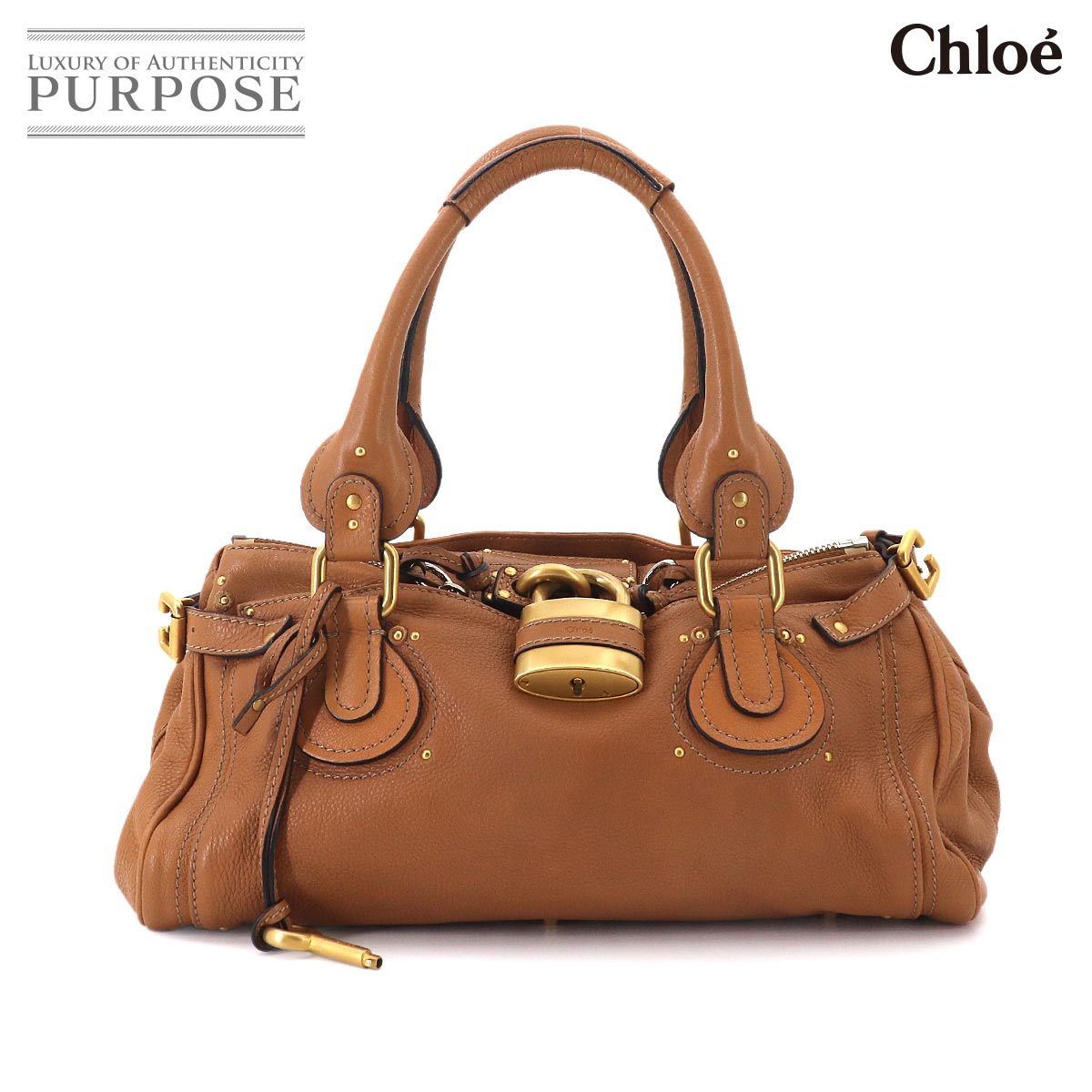 Chloe パディントン ハンド バッグ レザー ブラウン 7ESA02-7E422 ゴールド シルバー 金具 Paddington Bag クロエ 90327225