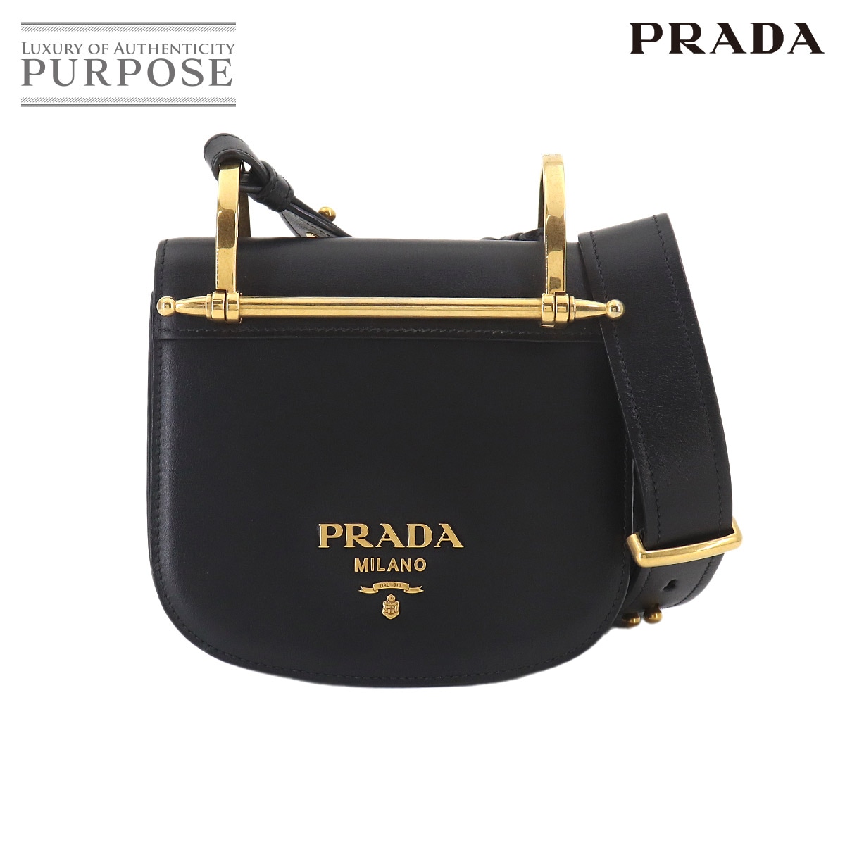 PRADA ショルダー バッグ レザー ブラック 1BH070 ゴールド 金具 ロゴ Shoulder Bag プラダ 90327228