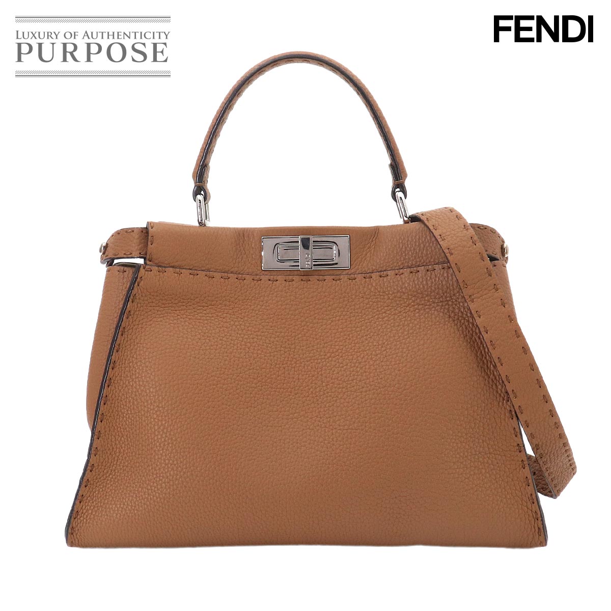 FENDI セレリア ピーカブー レギュラー 2way ハンド ショルダー バッグ レザー ブラウン 8BN290 Selleria Peekaboo フェンディ 90327244