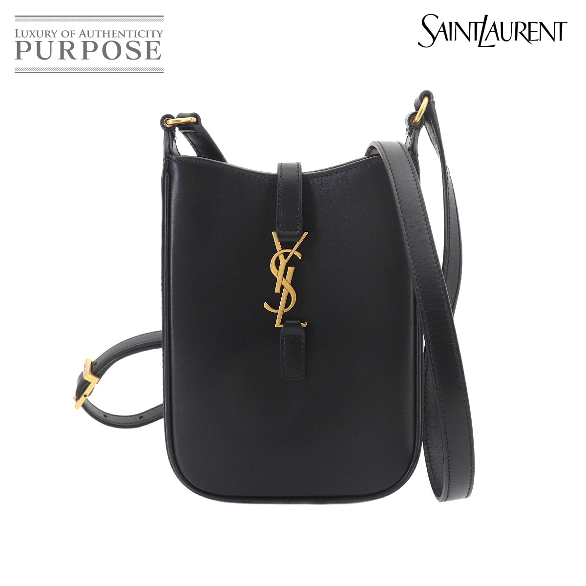 SAINT LAURENT LE 5 A 7 バーティカル ミニ クロスボディ ショルダー バッグ レザー ブラック 735214 ゴールド 金具 LE 5 A 7 Vertical Mini Bag 90327277