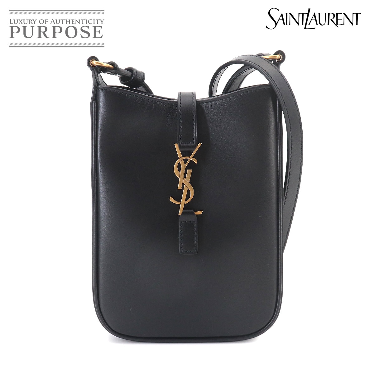 SAINT LAURENT LE 5 A 7 バーティカル ミニ クロスボディ ショルダー バッグ レザー ブラック 735214 ゴールド 金具 LE 5 A 7 Vertical Mini Bag 90327280