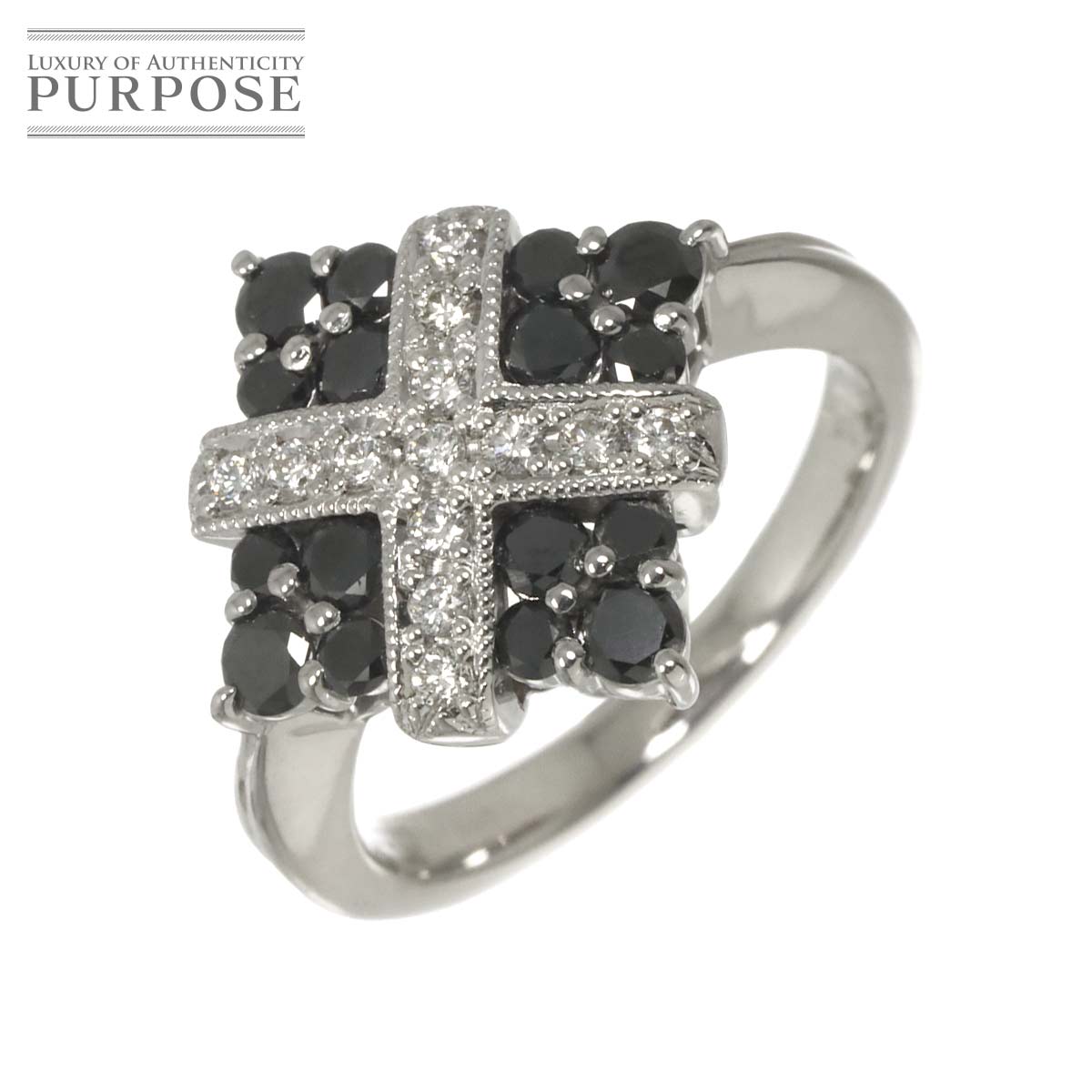 リング 8.5号 ブラックダイヤ 0.66ct ダイヤ 0.14ct K18 WG ホワイトゴールド 750 指輪 Diamond Ring 90325087