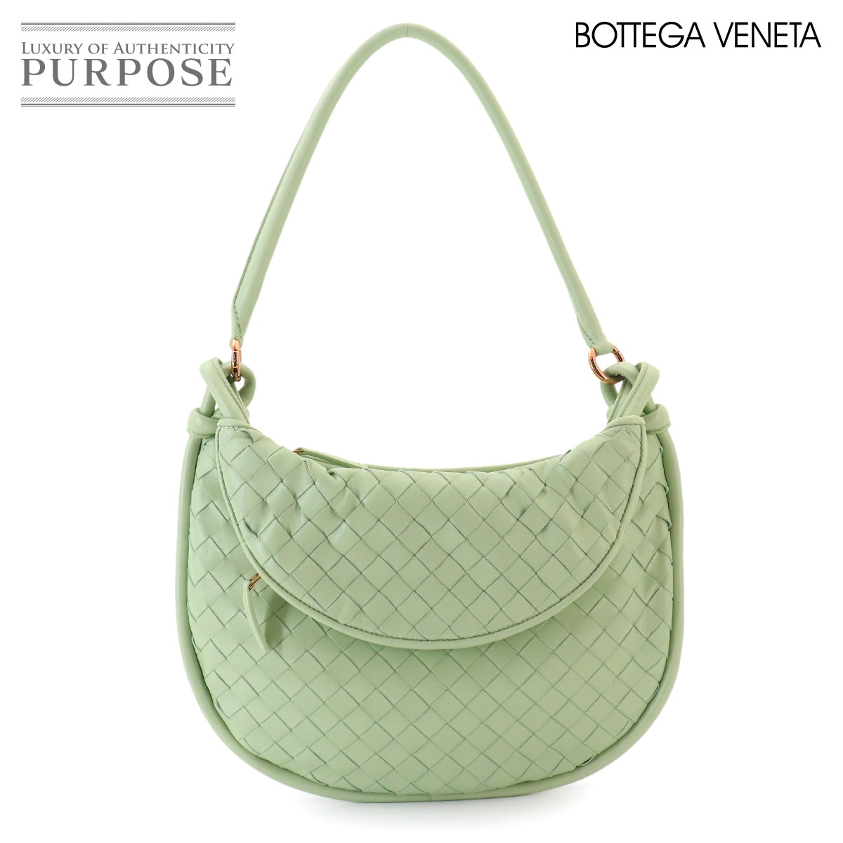 BOTTEGA VENETA イントレチャート ジェメッリ ミディアム ショルダー バッグ レザー ライトグリーン 764281 ゴールド 金具 Medium Gemelli Bag ボッテガ ヴェネタ 90327171