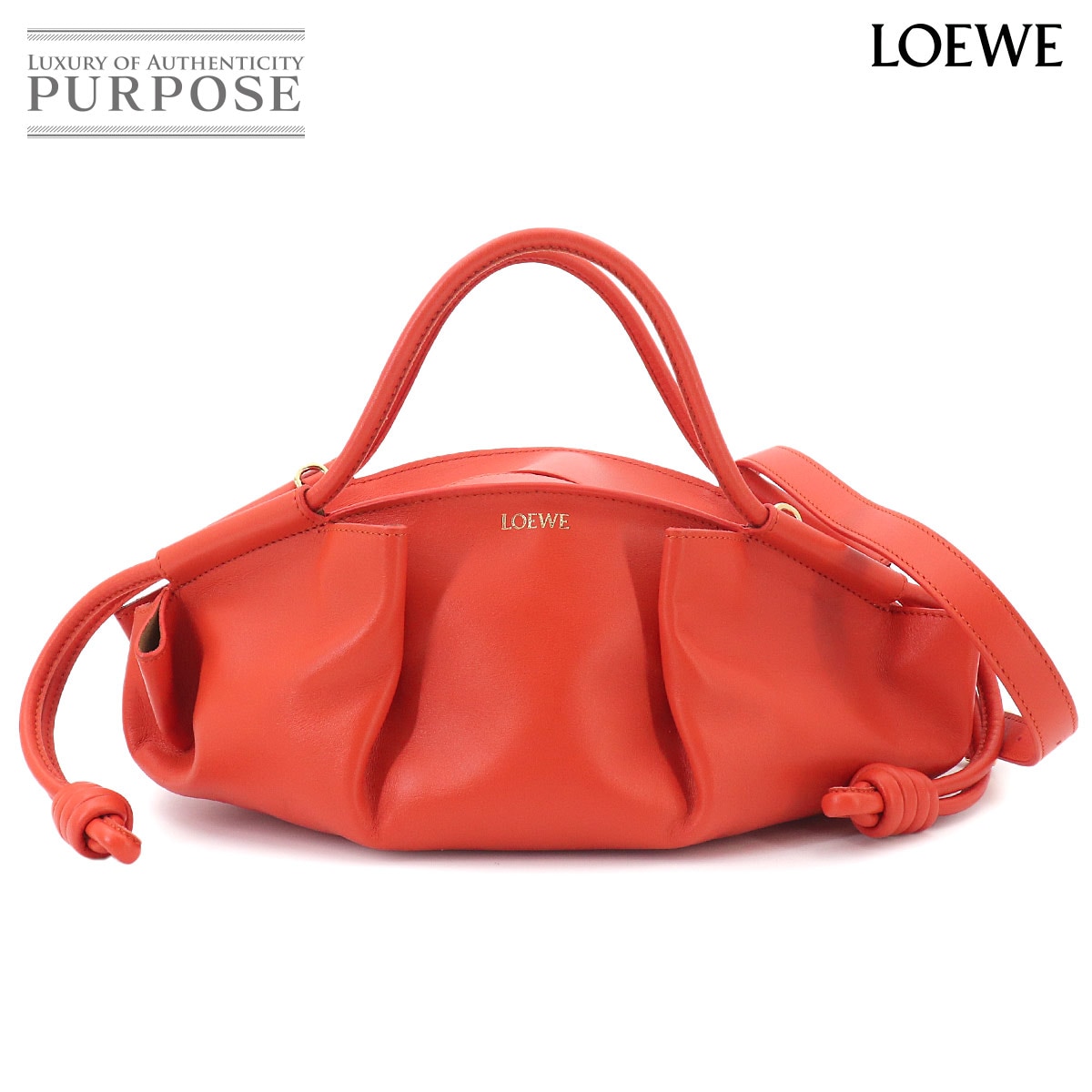LOEWE パセオ スモール 2way ハンド ショルダー バッグ レザー オレンジ ゴールド 金具 A709P48X02 Paseo Small ロエベ 90327369