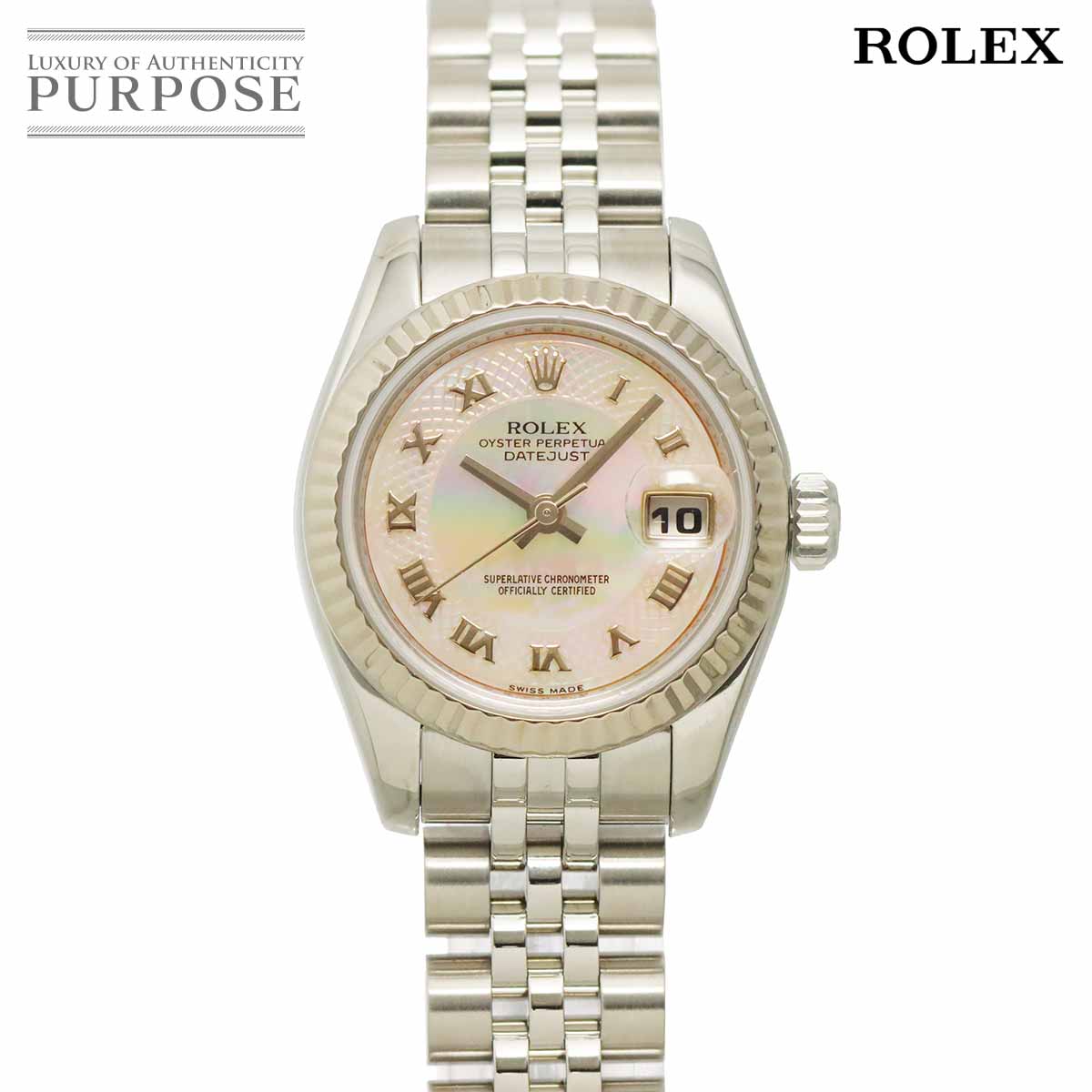 ROLEX デイトジャスト 179174NRD Z番 ルーレット レディース 腕時計 ピンクシェル K18WG ホワイトゴールド オートマ 自動巻き ウォッチ Datejust ロレックス 90316942