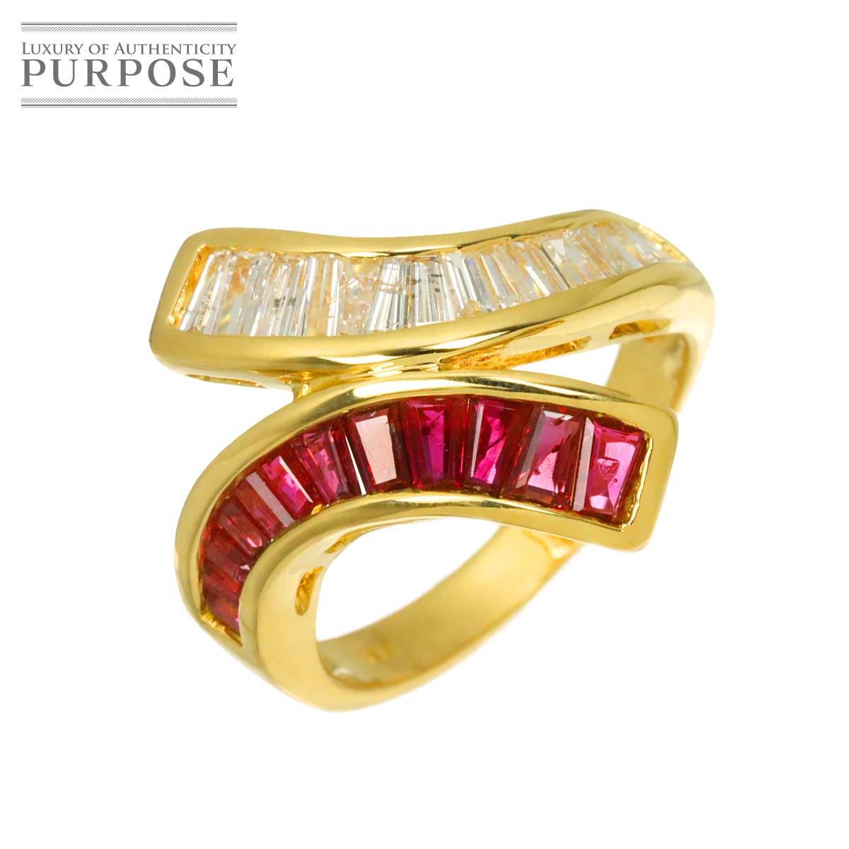 リング 12号 ルビー ダイヤ K18 YG イエローゴールド 750 指輪 Ruby Ring 90329598
