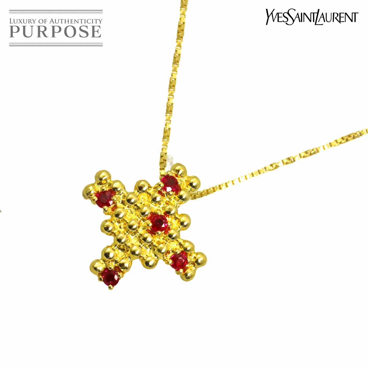 Yves Saint Laurent ルビー 0.24ct ネックレス 40cm K18 YG イエローゴールド 750 Ruby Necklace イヴ サンローラン 90324303