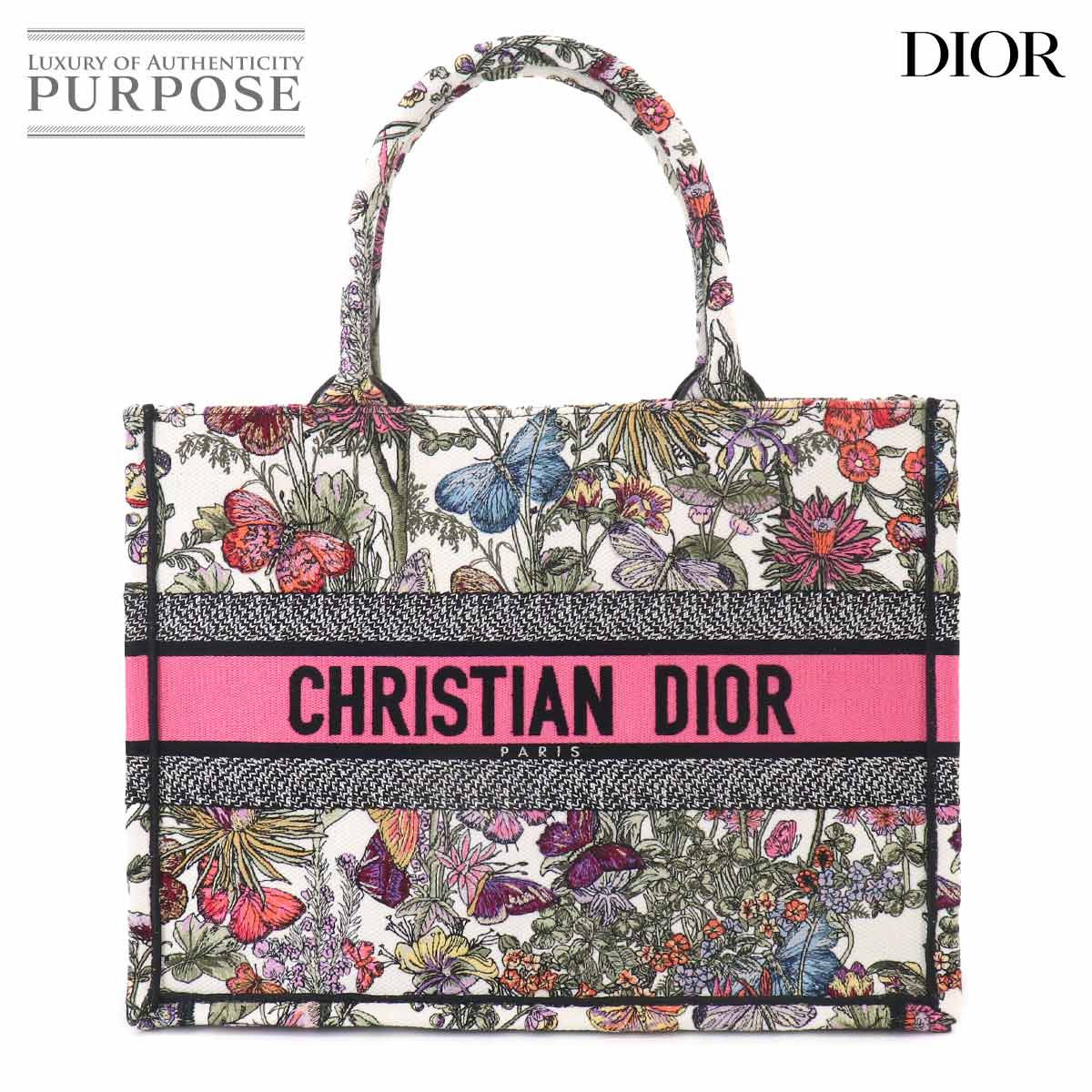 Christian Dior ブック トート ミディアム バッグ キャンバス ホワイト マルチカラー Book Tote Bag クリスチャン ディオール 90321692